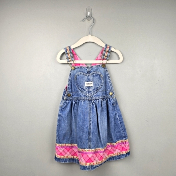 OSHKOSH B'GOSH Jean Overall Patchwork Dress Blue Pink‎ Girls Size 2T - Picture 1 of 9